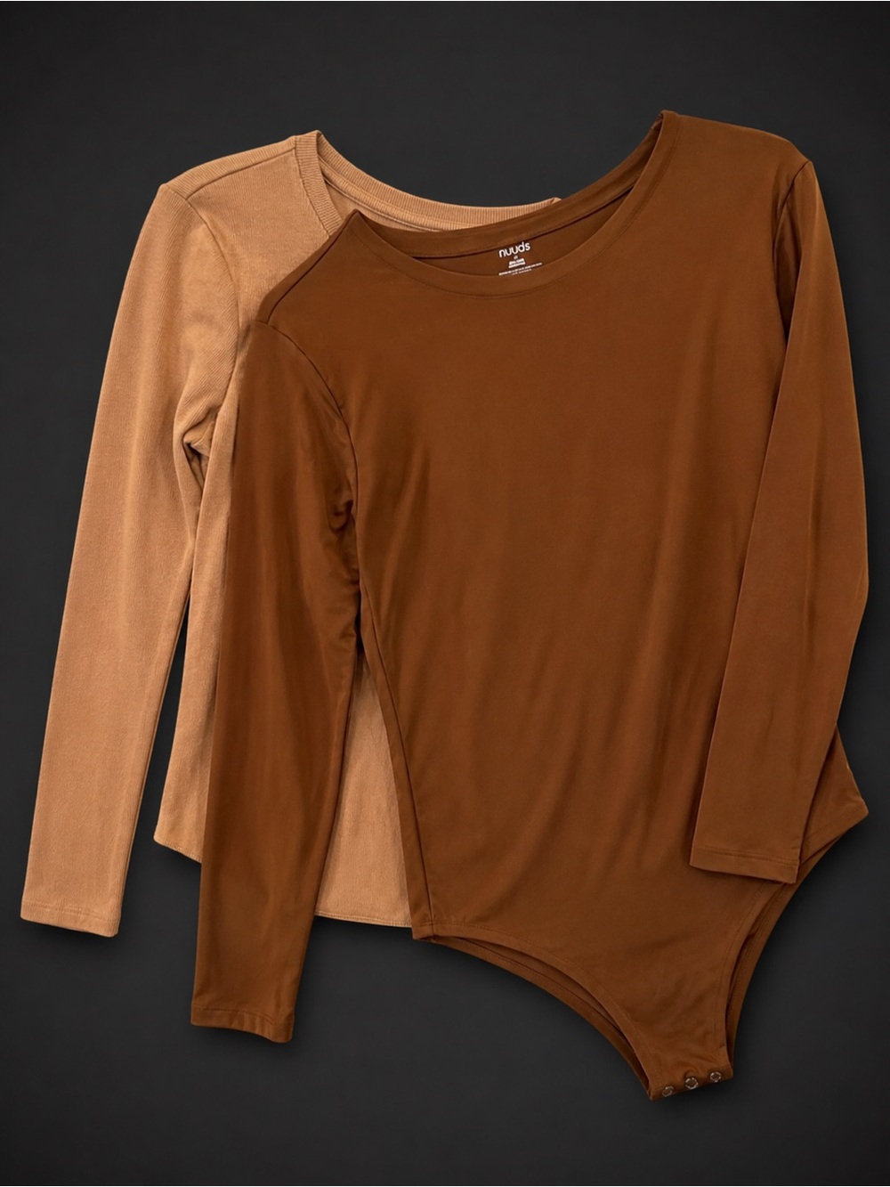 nuuds LOT Women's Long-Sleeve Bodysuit Duo in Chocolate and Camel